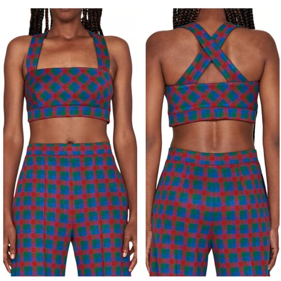 Rosetta Getty Printed Cross Back Bra Top | Straight Neck Sleeveless | M | NWT - Picture 2 of 2